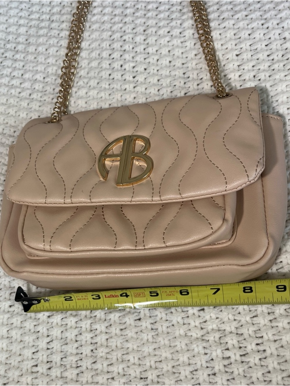 Alexis Bendel Beige Quilted w/ Chain Shoulder Bag Crossbody Purse Vegan Leather - Picture 12 of 16